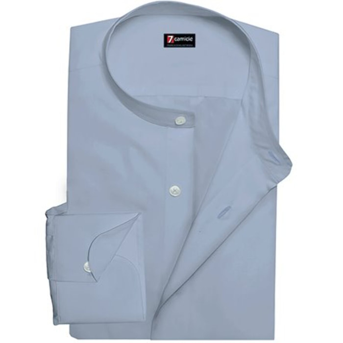 Camicia Uomo Coreano Slim Popeline Stretch Unito Celeste