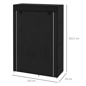 Armoire penderie multi-rangement - 6 étagères, 1 barre - dim. 103L x 43l x 162,5H cm - acier noir non tissé noir