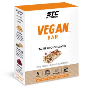 STC NUTRITION – Vegan bar - Barre énergétique - Source de protéines - Riche en fibres - Peanut, seeds & cranberry - Anti-Dopage - 100% Vegan - 5 barres