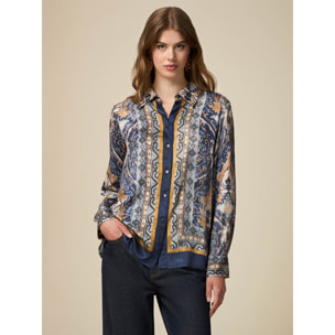 Oltre - Patterned viscose shirt - Azul