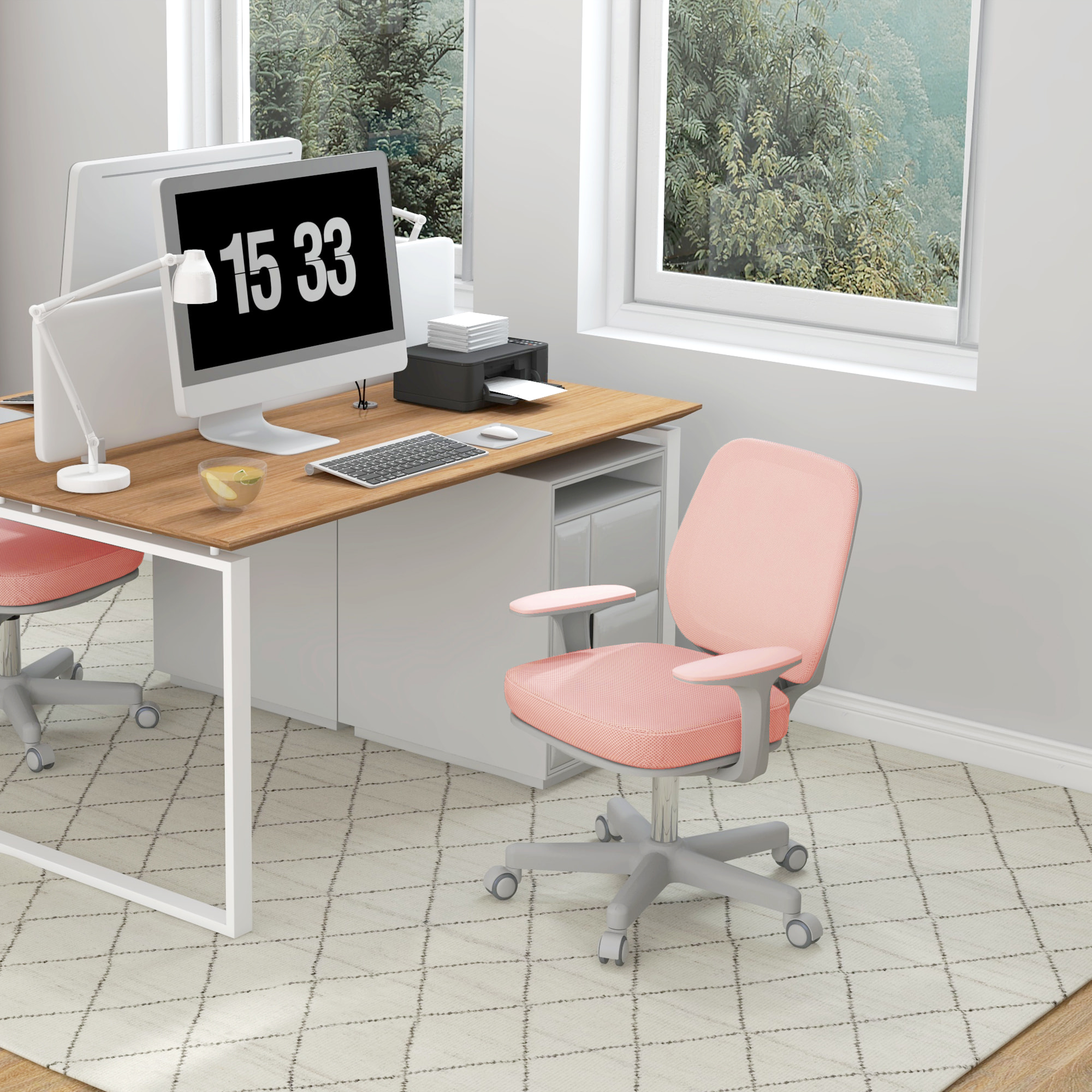 Chaise de bureau ergonomique hauteur réglable pivotante 360° revêtement maille rose