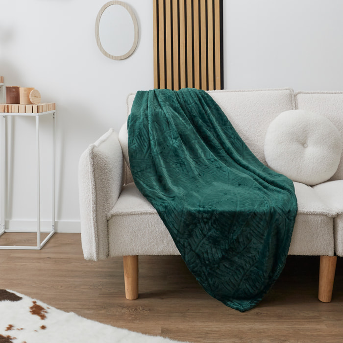 Plaid Flanelle Embosse Vert Sapin 120x150cm
