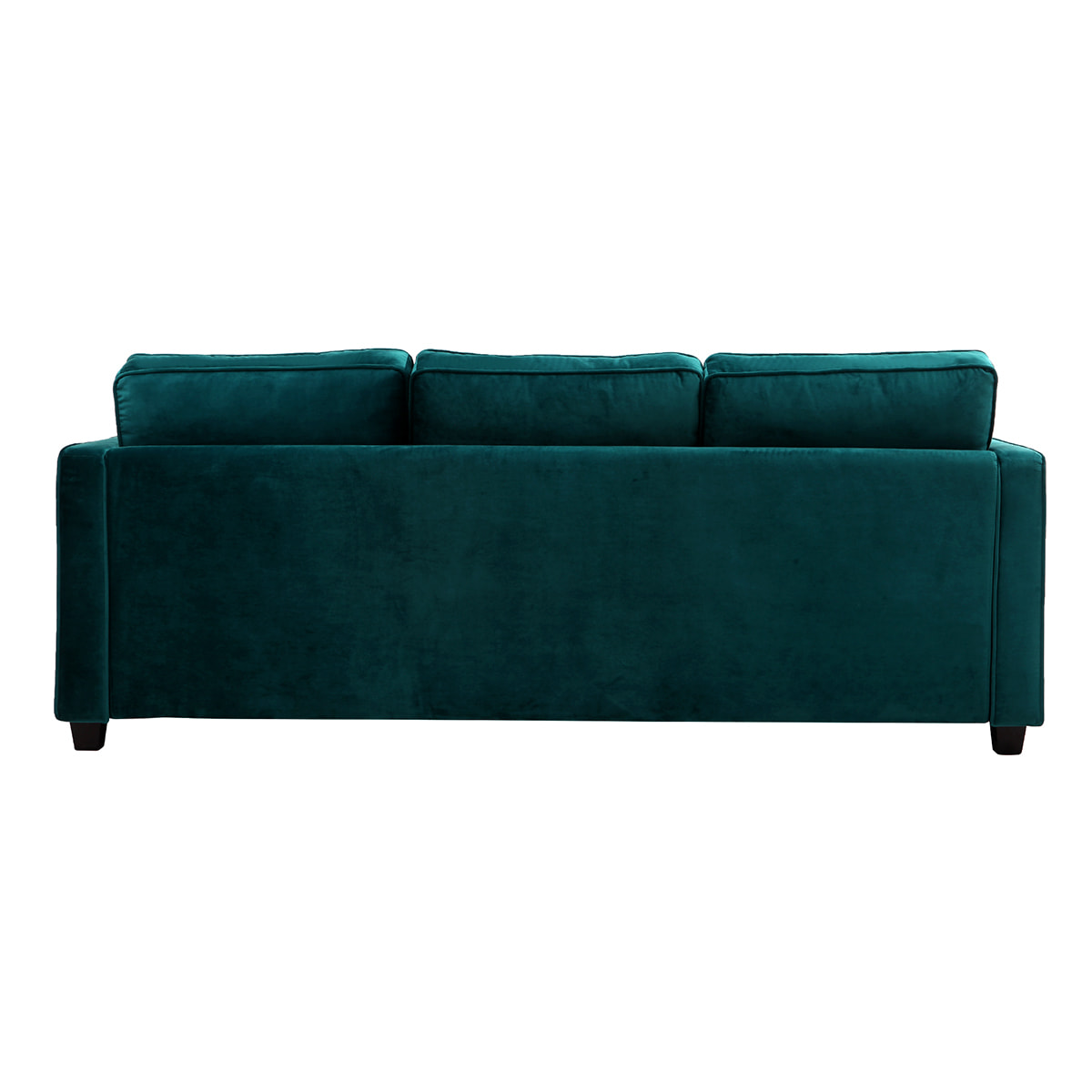 Canapé design 3 places en tissu velours bleu pétrole et bois noir BROOKLYN