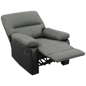 Fauteuil relax "Lincoln" - 90 x 89 x 103 cm - Noir/Gris foncé