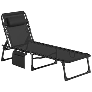 Bain de soleil transat pliable dossier inclinable acier époxy noir lacets élastiques textilène noir