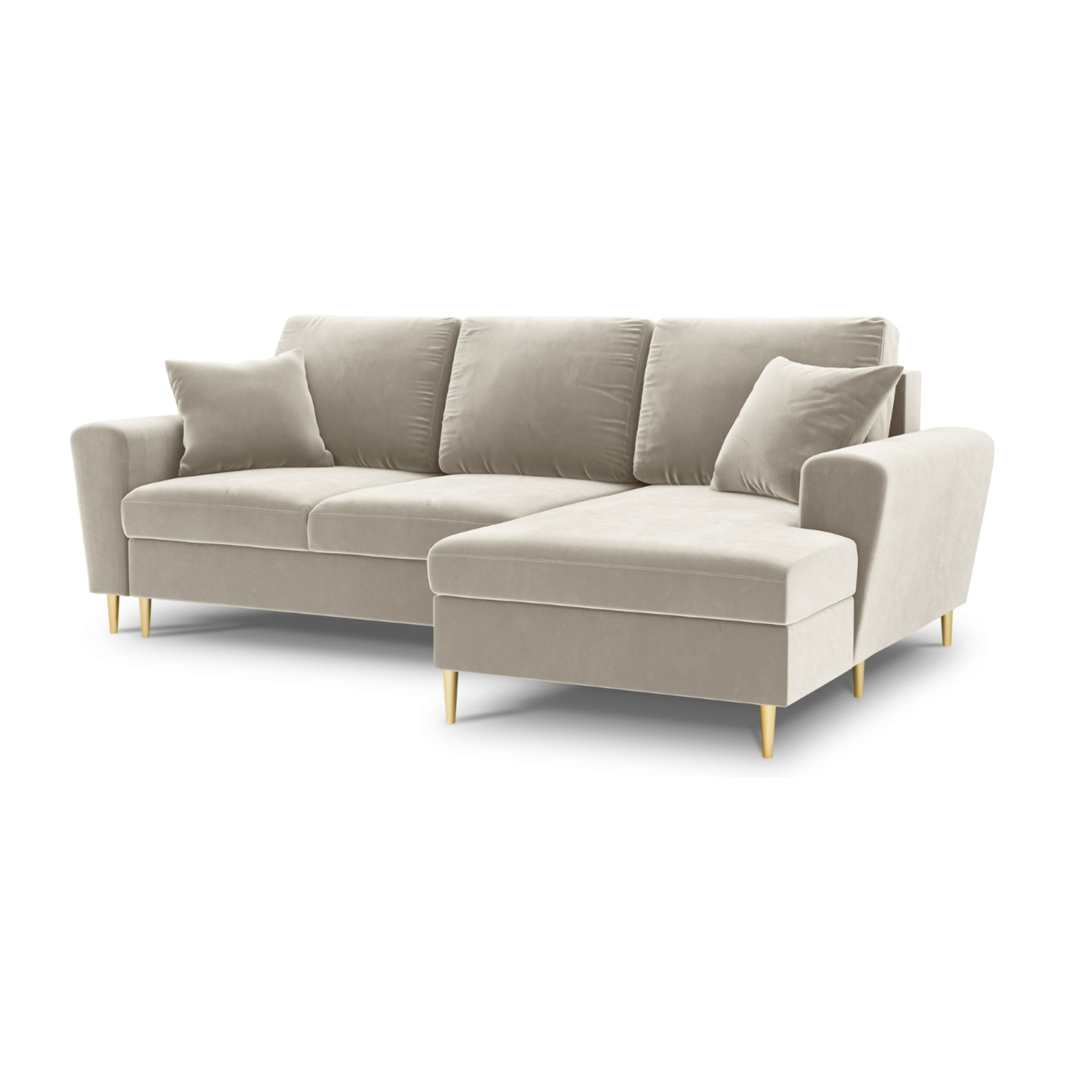 Canapé d'angle droit convertible avec coffre de rangement "Kyoto" 4 places en velours beige clair
