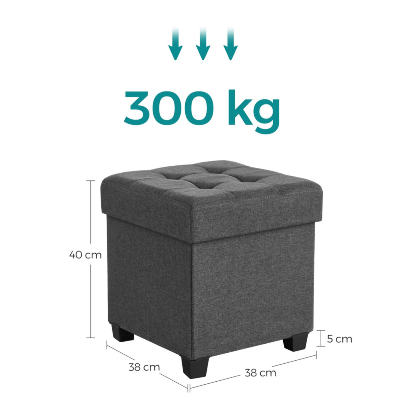 Pouf contenitore pieghevole in tessuto effetto lino grigio