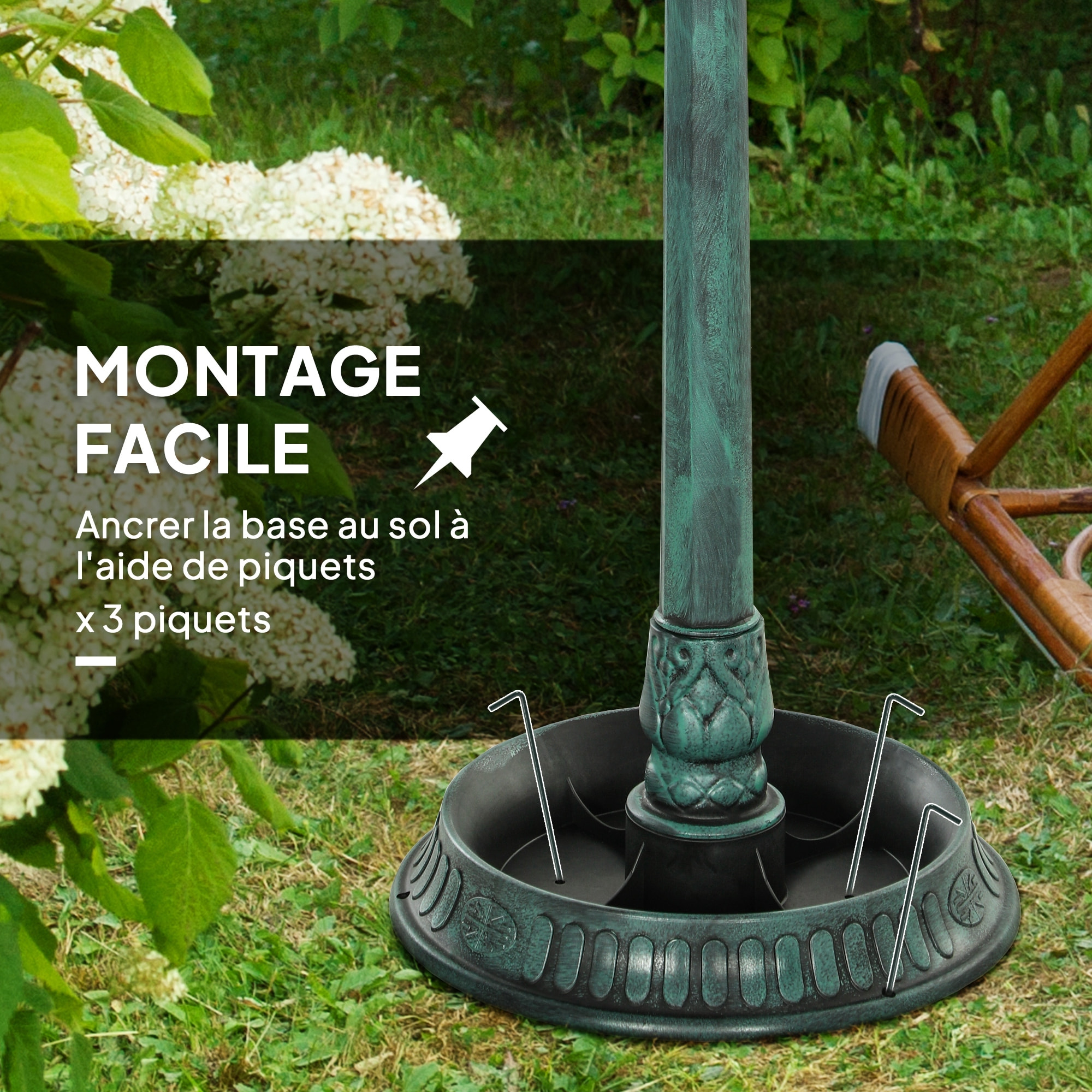 Bain d'oiseaux abreuvoir pour oiseaux jardinière 3 en 1 dim. Ø 50 x 113H cm polypropylène vert antique