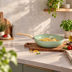Wok 28cm avec revêtement céramique céladon - tous feux COLORAMA