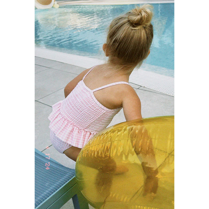 Costume da bagno per neonato a nido d'ape a quadretti rosa