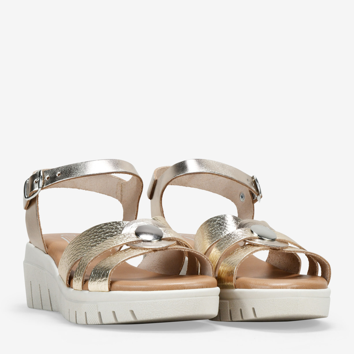 Sandalias de cuña doradas en piel