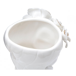 Vaso elegante in porcellana, colore bianco, con decorazioni dorate, Misure 13 x 29 x 15 cm