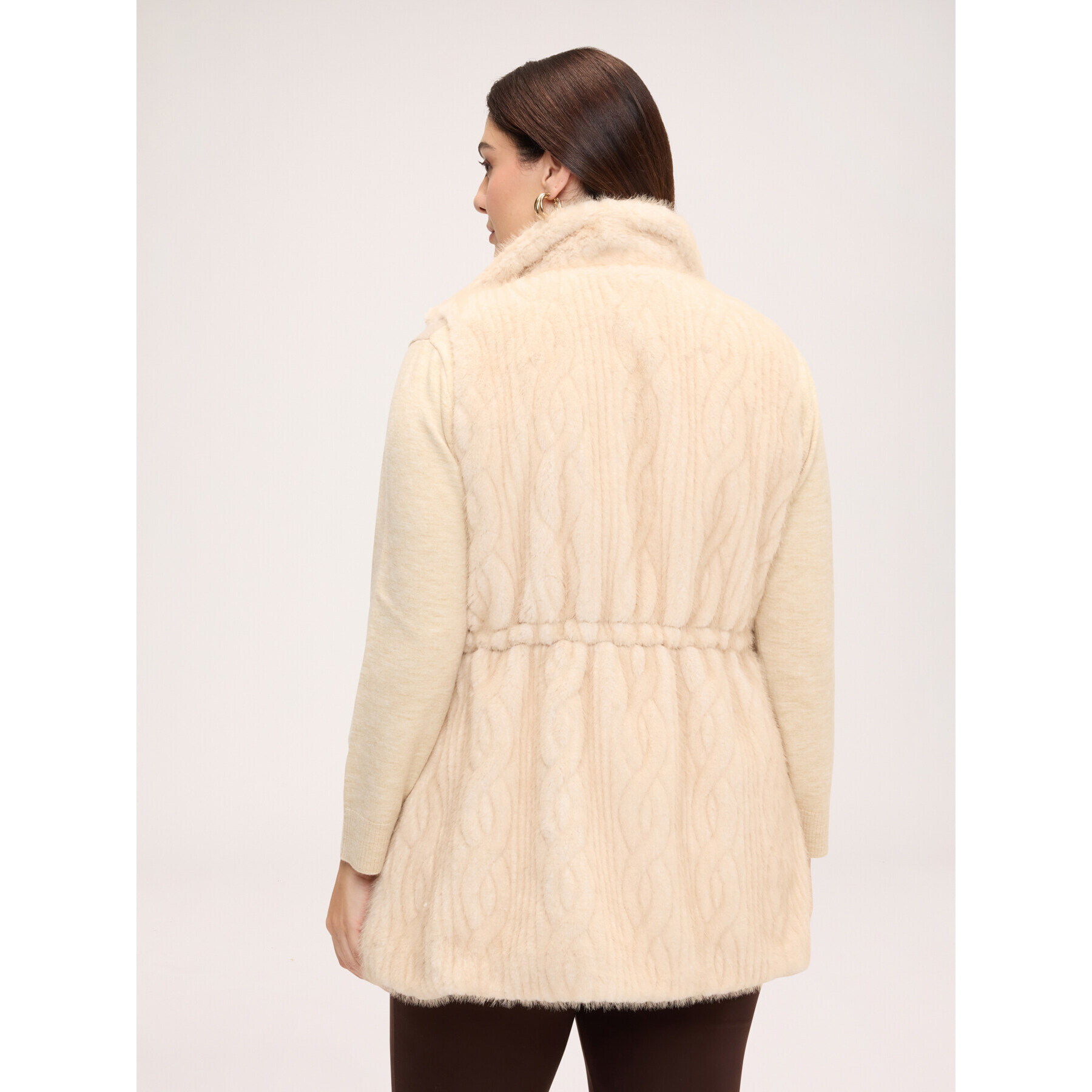 Fiorella Rubino - Gilet lungo in tessuto peluches - Beige