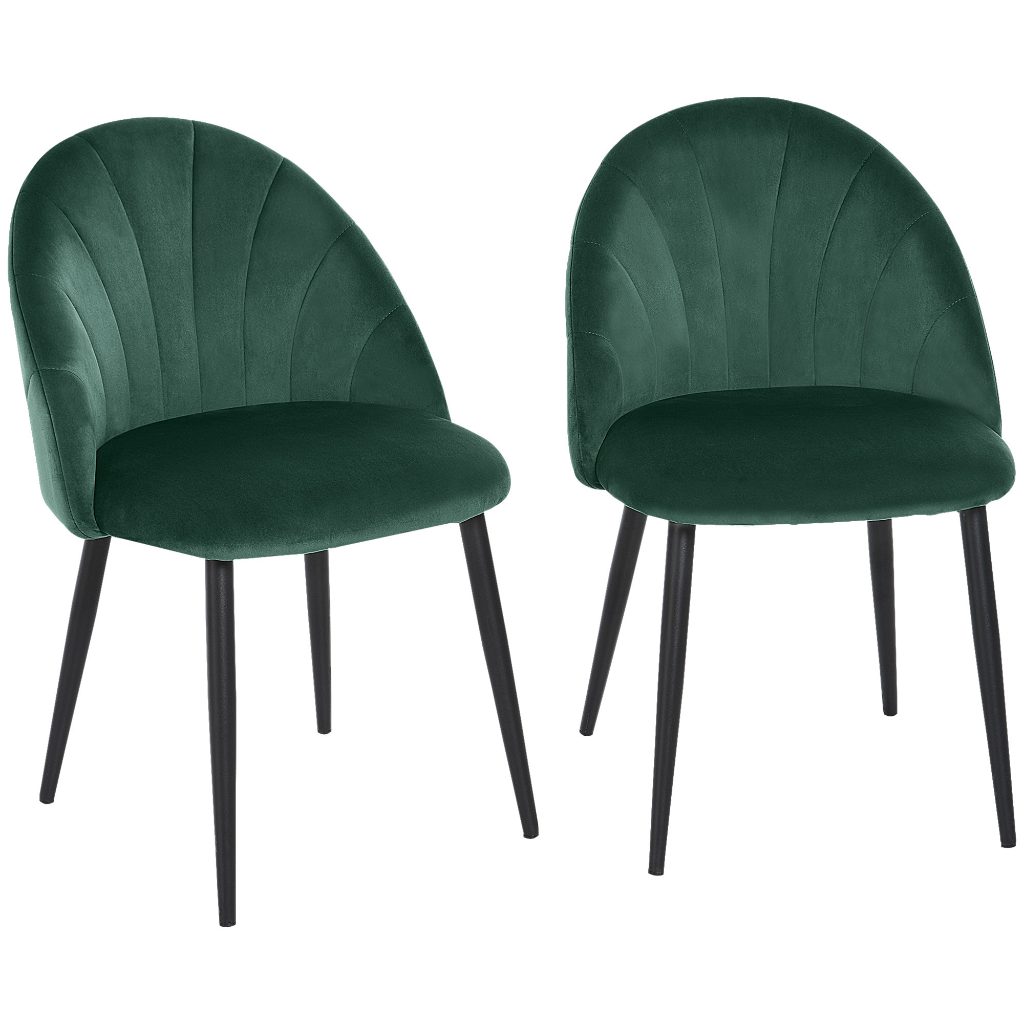 Lot de 2 chaises velours vert pieds métal noir dim. 52L x 54l x 79H cm