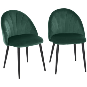 Lot de 2 chaises velours vert pieds métal noir dim. 52L x 54l x 79H cm