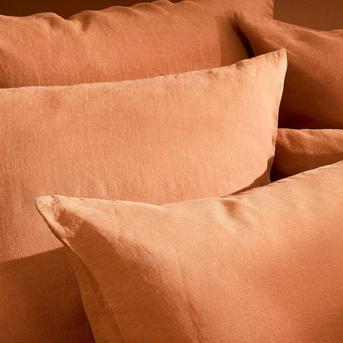 Taie d'oreiller pur lin lavé 165 g/m² uni orange Le lin lave cuivre