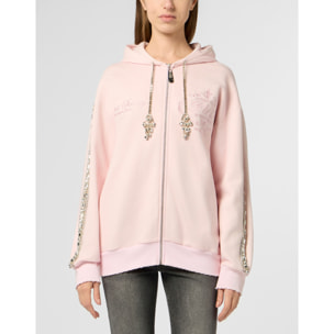 PHILIPP PLEIN Washed Zip Hoodie Tennis Club Crystals