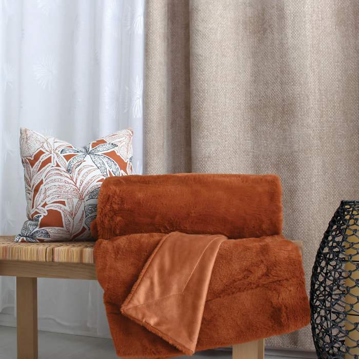 Plaid imitation fourrure double face flanelle - Cuivre