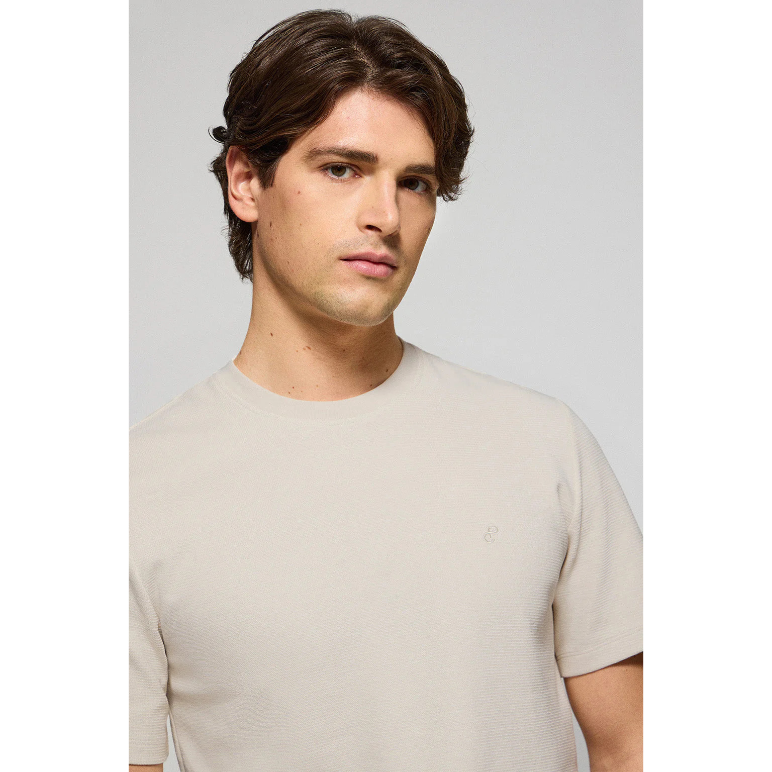 Camiseta gris claro microestructura con monograma bordado PC