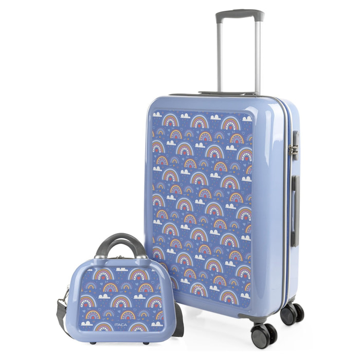 Juego De Maletas Pc Itaca Base Azul Azul Arcoiris