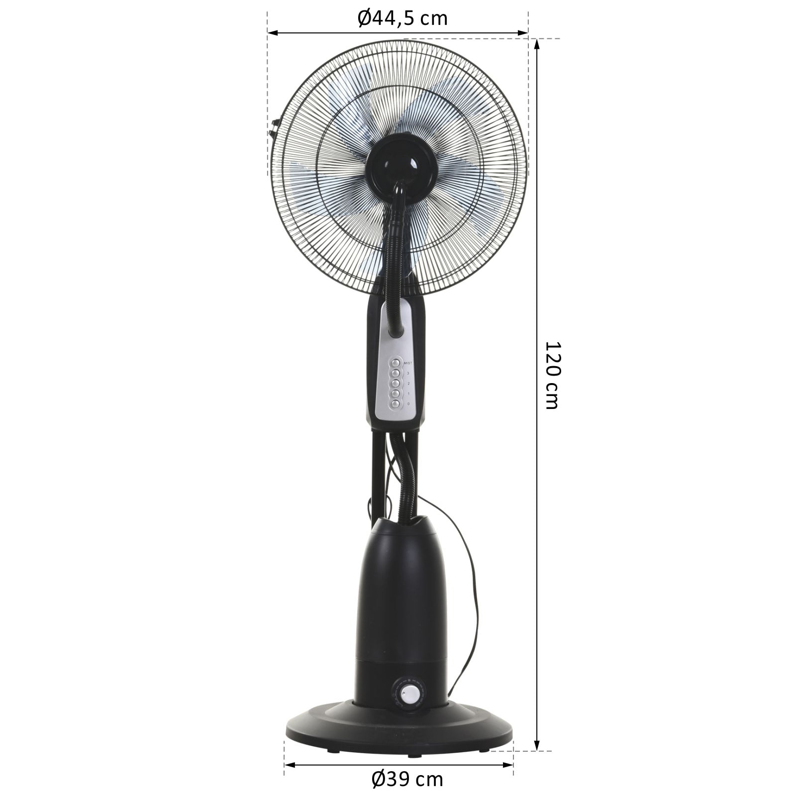 Ventilateur brumisateur sur roulettes - oscillant silencieux 90 W - 4 vitesses - dim. Ø 44 x 120H cm noir gris