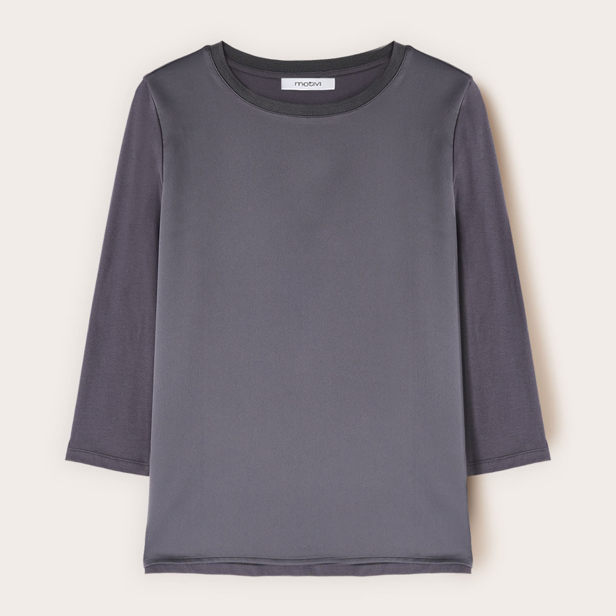 Motivi - Camiseta bimaterial de mangas de tres cuartos - Gris