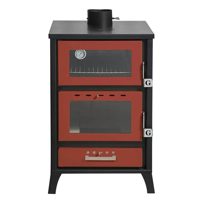 Marika - Stufa a legna con forno 50,5x58,5xH91,5 cm, colore rosso