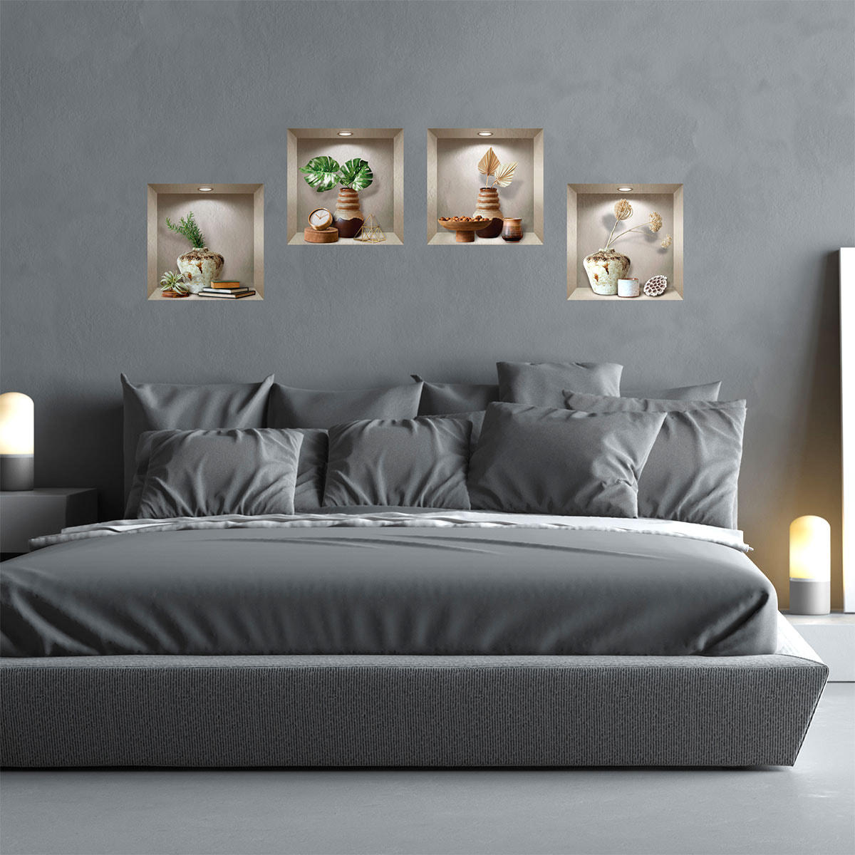 Stickers muraux 3D | Sticker Mural Autocollant effet 3D vases et déco design - Stickers adhésifs 3D Chambre Salon Trompe l'oeil