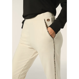 Pantalone donna in felpa di viscosa con impunture leopardate