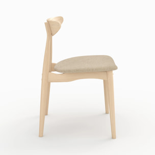 Lot de 2 chaises en tissu beige et bois d'hévéa - Josette