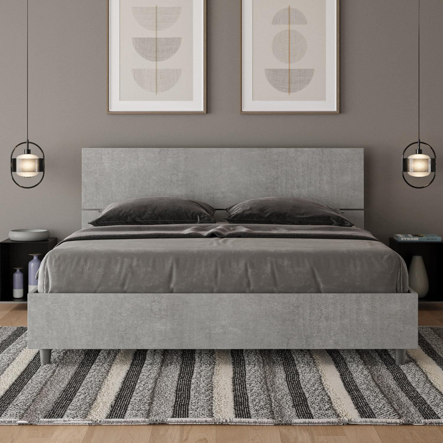 Lit avec sommier 160x190 tête de lit droite gris béton Demas