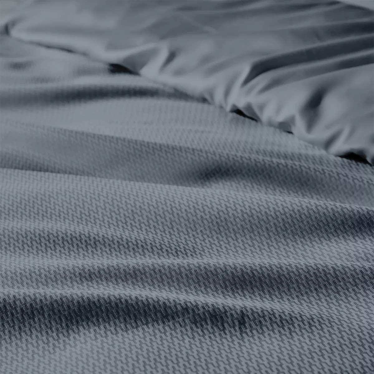 Housse de couette satin de coton motif jacquard bleu Vibrato bleu nuit