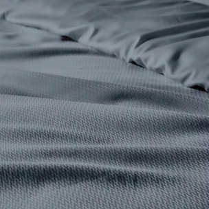 Housse de couette satin de coton motif jacquard bleu Vibrato bleu nuit