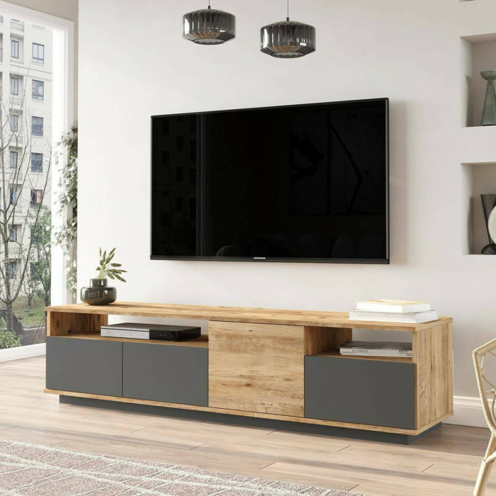 Mobile porta TV Dgiulian, Credenza da soggiorno, Armadio basso per TV, Base parete attrezzata, 180x45h45 cm, Quercia e Antracite