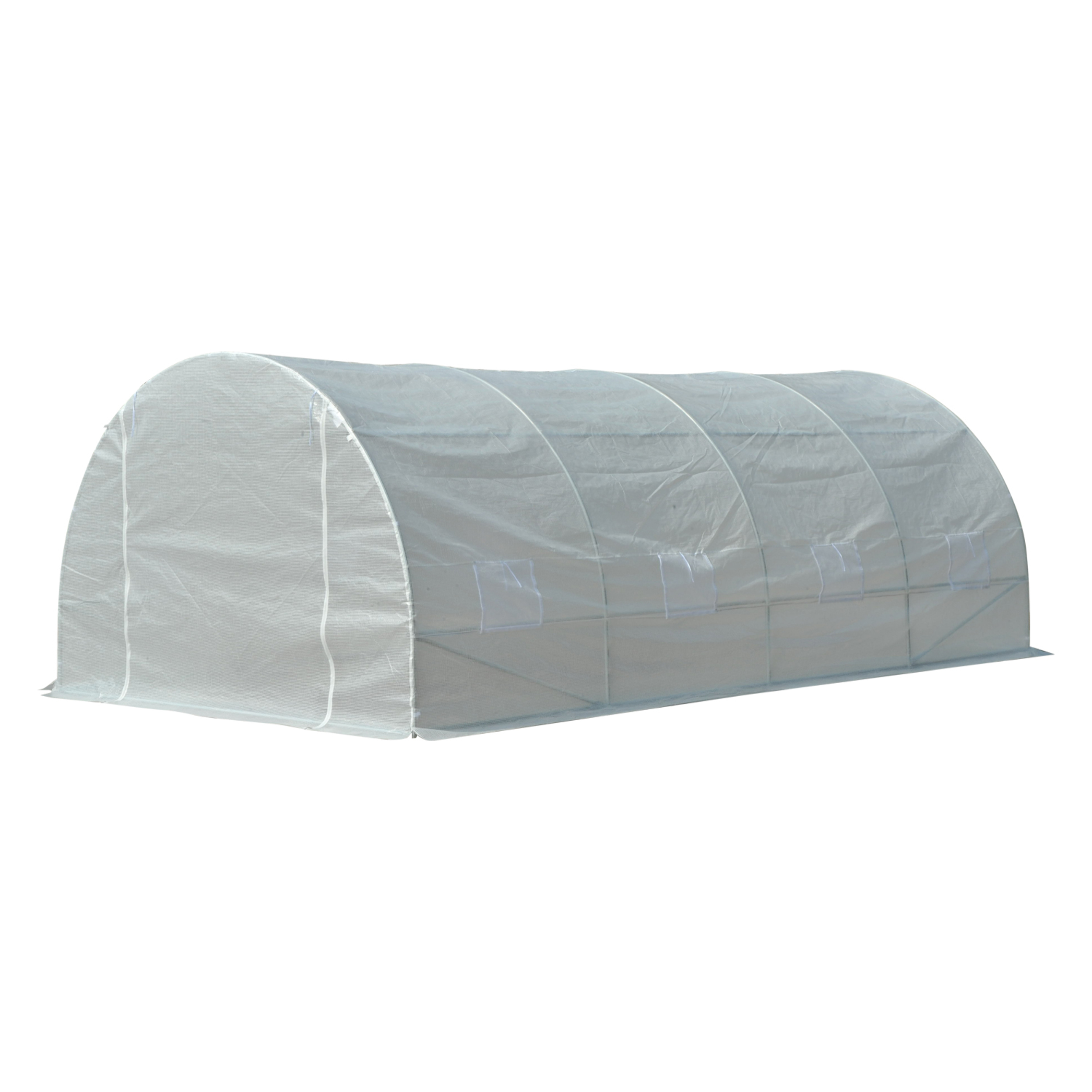 Serre de jardin tunnel surface sol 18 m² 6L x 3l x 2H m châssis tubulaire renforcé 24 mm 8 fenêtres blanc