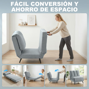 Sofá Cama de 1 Plaza 3 en 1, Sofá Cama Plegable Tapizado en Terciopelo con Respaldo Ajustable en 3 Niveles, Cojín Grueso para Dormitorio, Salón, Oficina, Fácil Montaje, 72x88x87 cm, Gris