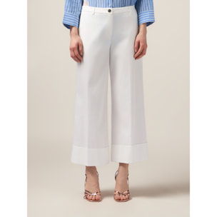 Oltre - Pantalones palazzo de mezcla de algodón - Blanco