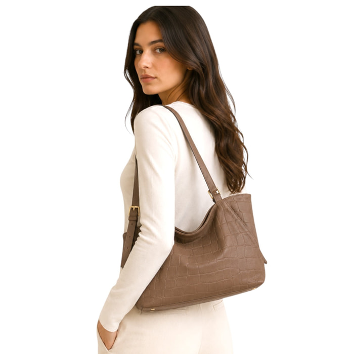 Borsa a Spalla Cheval Firenze Sarin Croc Taupe Scuro