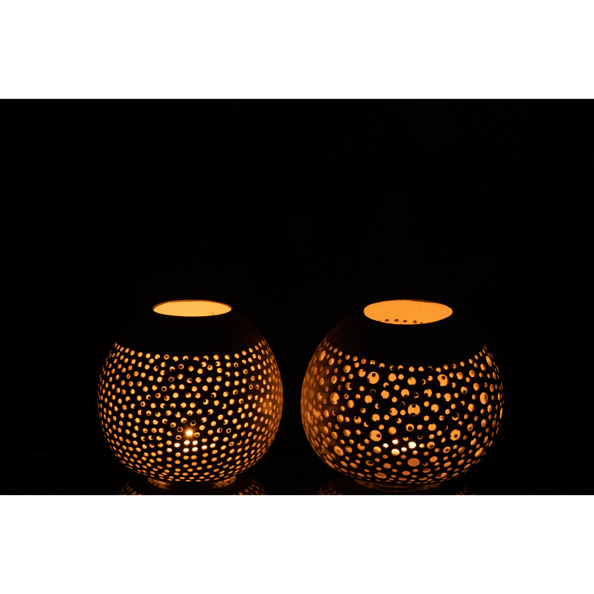 J-Line photophore Noix De Coco - rotin - blanc - 2 pièces