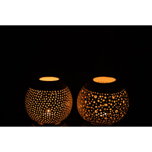 J-Line photophore Noix De Coco - rotin - blanc - 2 pièces