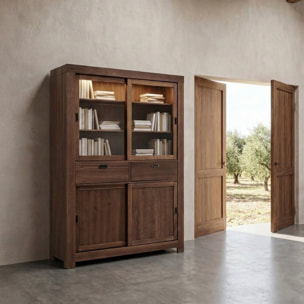 Vitrine Nador -bois massif d'araucaria-couleur kokoa 130 x 190 x 45 cm