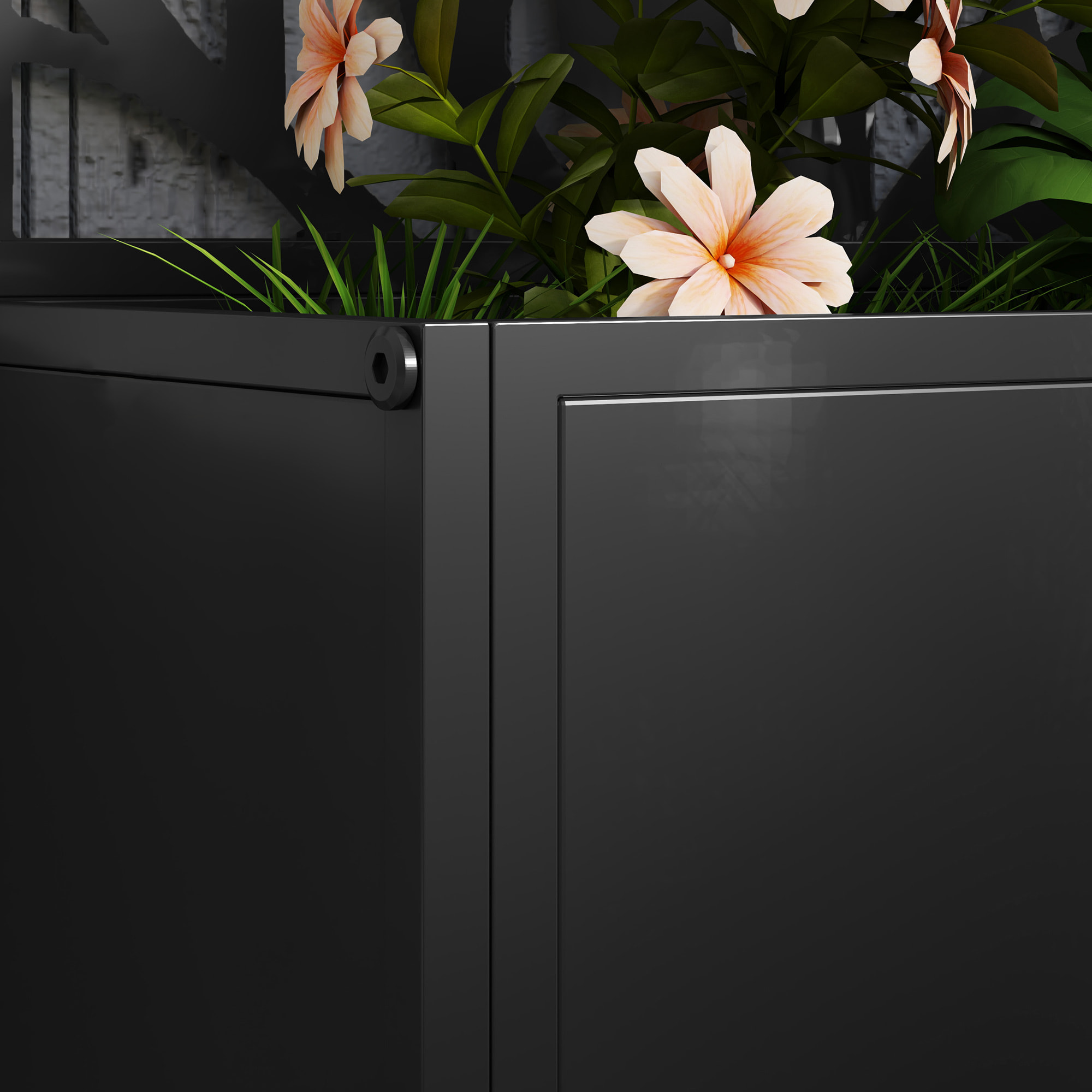 Jardinière treillis haut design graphique arbre 61 x 23 x 113 cm métal époxy noir