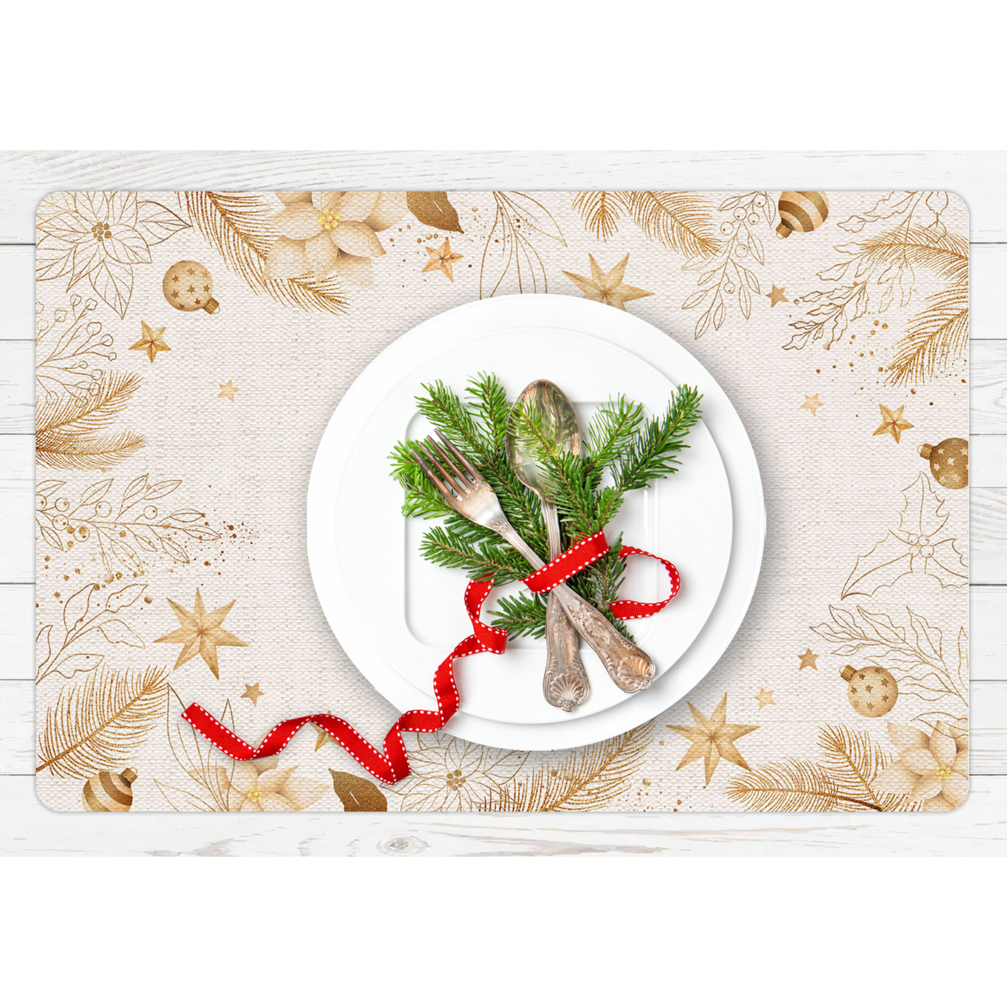 VINILIKO, set de 4 individuales de mesa Navidad oro y arpillera 4u-30x45 cm