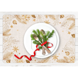 VINILIKO, set de 4 individuales de mesa Navidad oro y arpillera 4u-30x45 cm