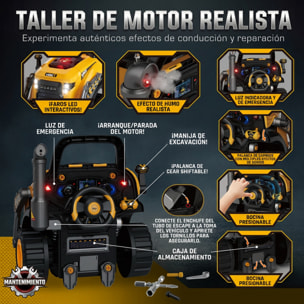 AIYAPLAY Juguete de Motor de Excavadora para Niños, Volante de Juguete con Vapor, Luces y Sonidos, Set de Reparación Mecánico Desmontable, Regalo Educativo para Niños y Niñas de 3-6 Años, Amarillo