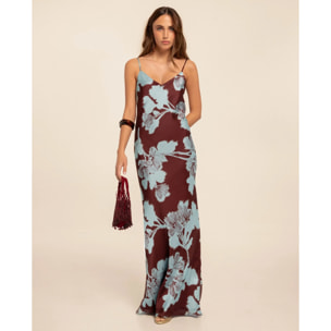 Vestido largo lencero con corte al bies y tirantes