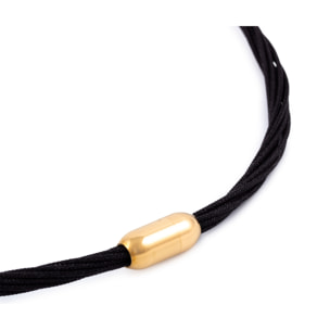 Collar multihebra entrelazada de hilo de nylon negro con cierre magnético de cobre dorado.