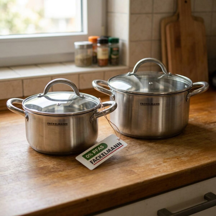 Batterie de cuisine avec 2 faitouts 20/24 cm en inox sans PFAS Fackelmann Vita3