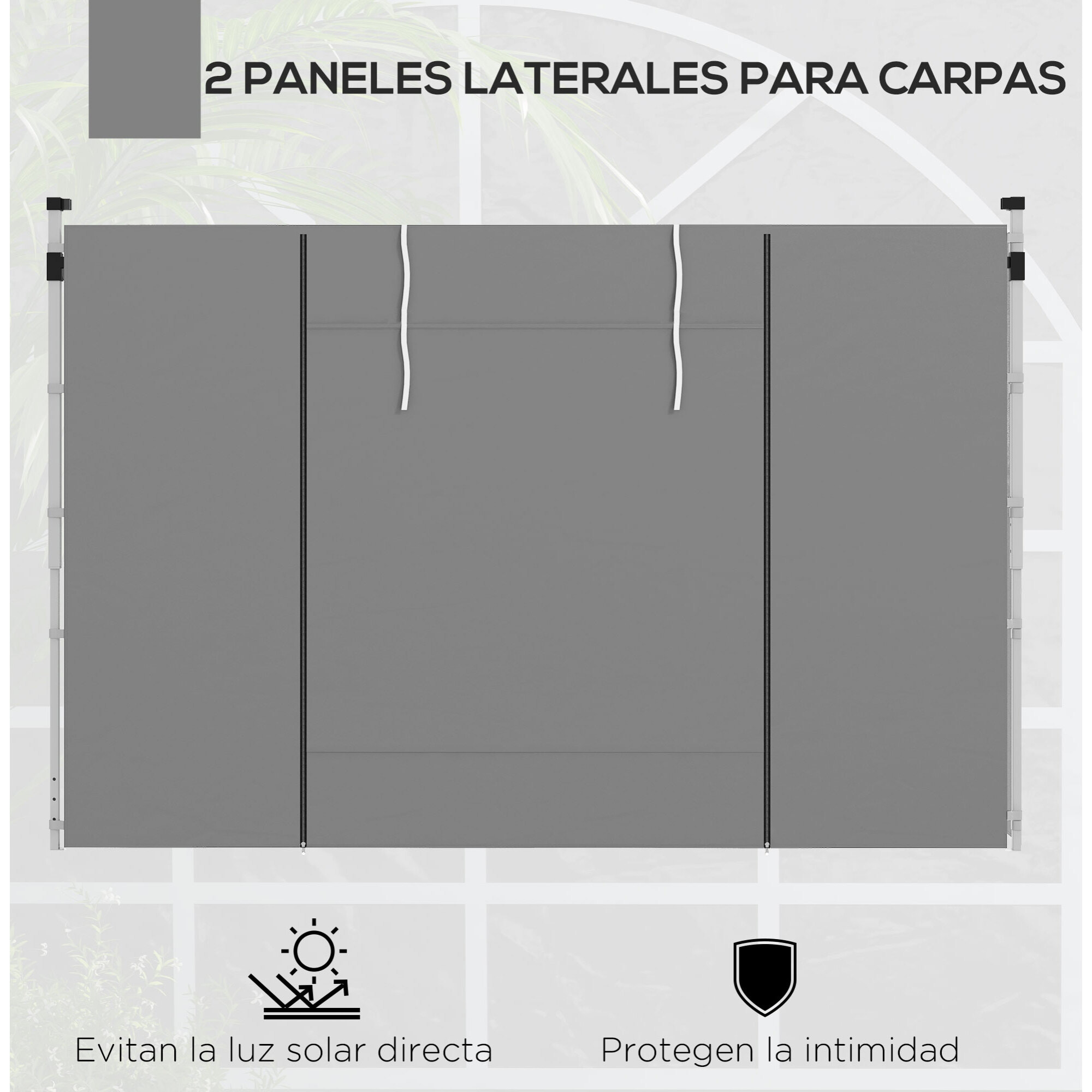 2 Paredes Laterales para Carpas de 3 x 3 / 3 x 6 m, 300x200 cm, Paredes Laterales de Repuesto para Cenador de Tela Oxford con Ventana Enrollable y Puerta con Cremallera, para Fiestas, Gris