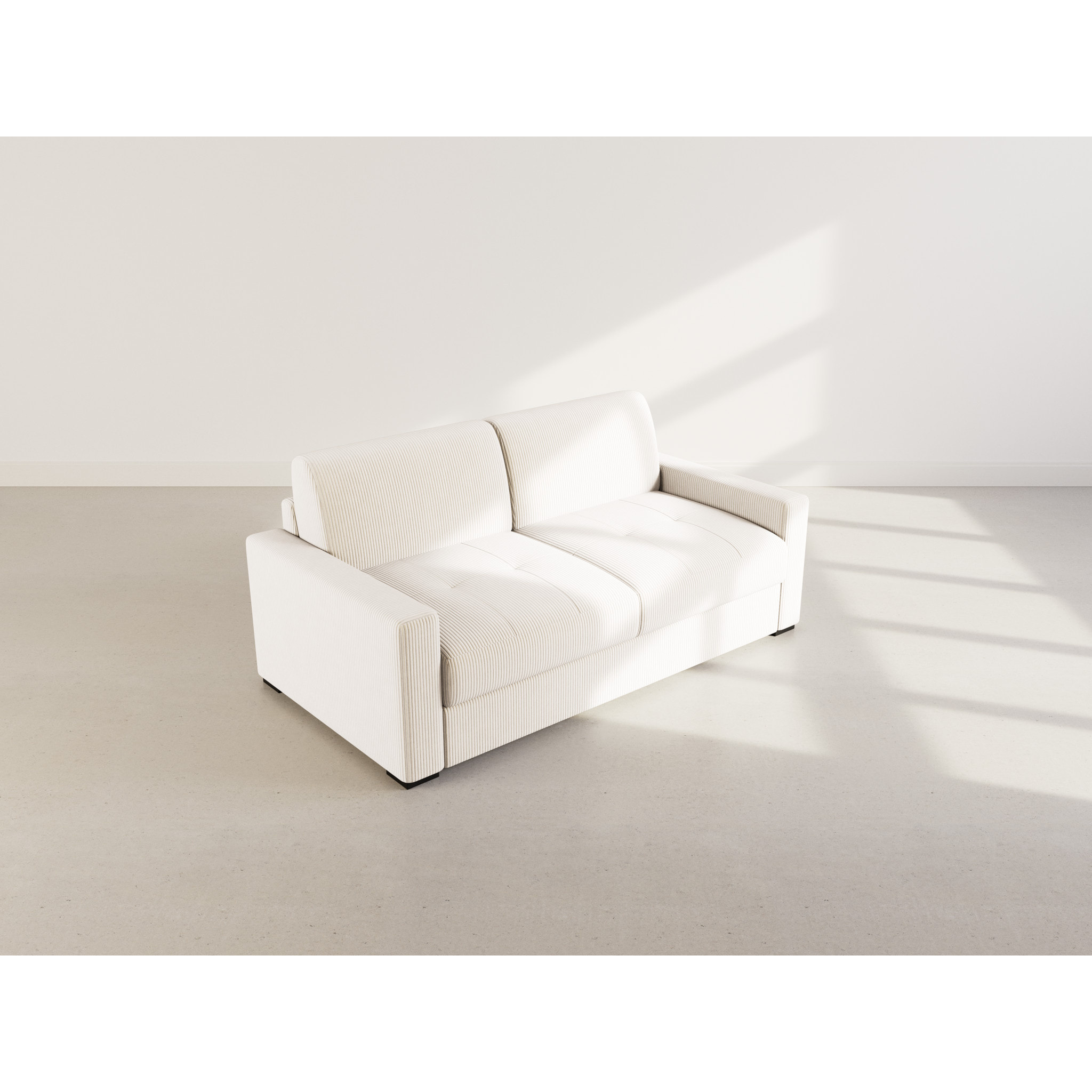 Tristan - Canapé lit 3 places convertible express couchage quotidien 140 cm matelas 14 cm en velours côtelé - Beige